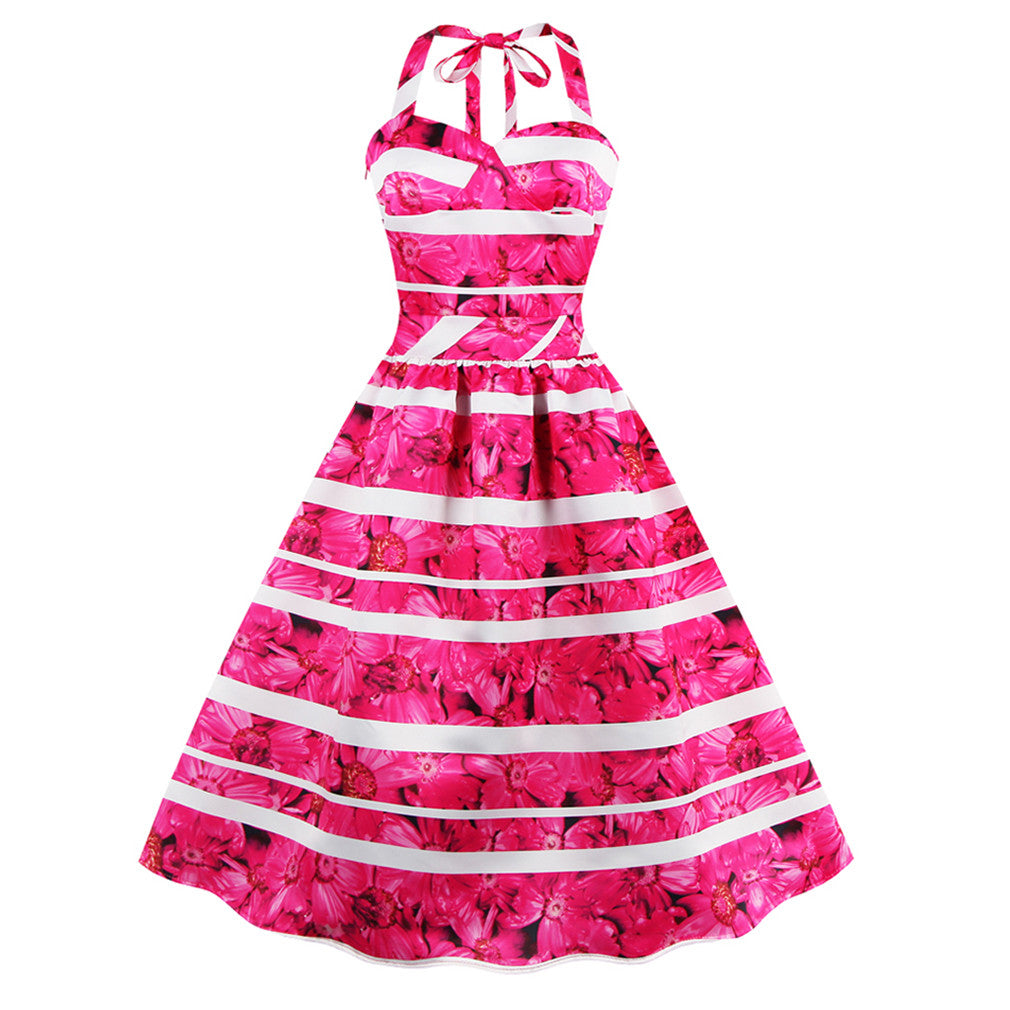 Women's Summer Dress Floral Print Retro Vintage Dress Elegant Casual Party Office Dress Vestidos - Sins & Temptations