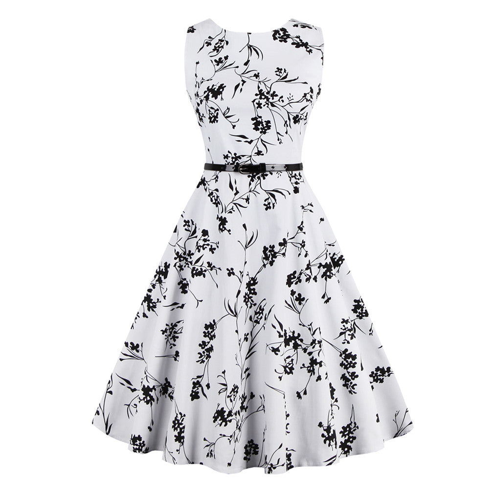Women's Summer Dress Floral Print Retro Vintage Dress Elegant Casual Party Office Dress Vestidos - Sins & Temptations
