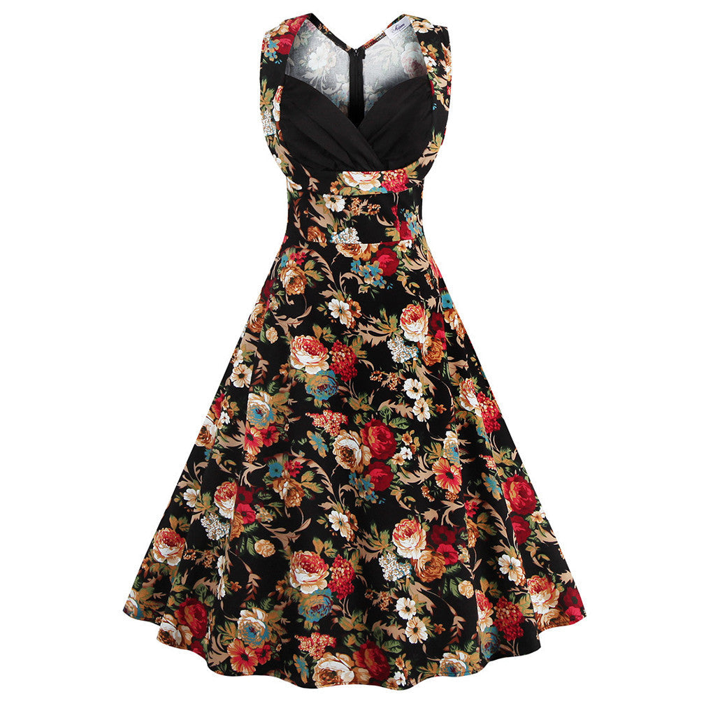 Women's Summer Dress Floral Print Retro Vintage Dress Elegant Casual Party Office Dress Vestidos - Sins & Temptations