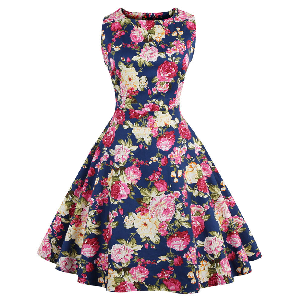 Women's Summer Dress Floral Print Retro Vintage Dress Elegant Casual Party Office Dress Vestidos - Sins & Temptations