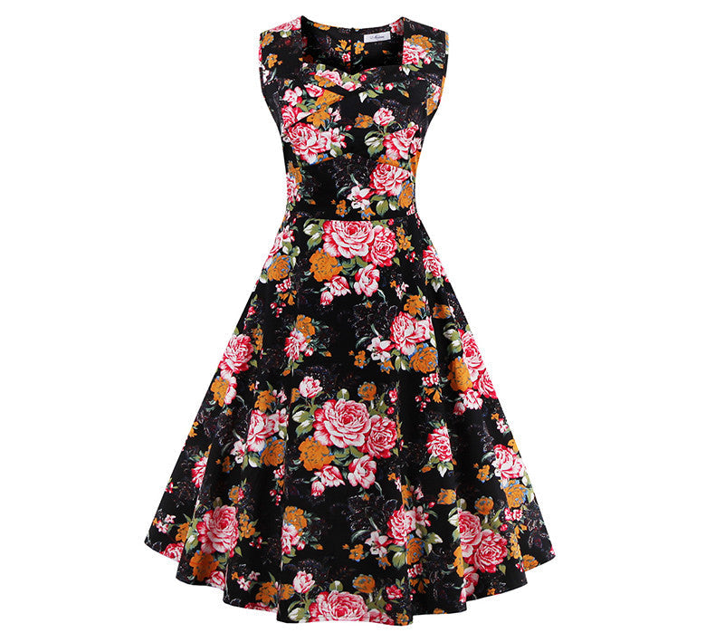 Women's Summer Dress Floral Print Retro Vintage Dress Elegant Casual Party Office Dress Vestidos - Sins & Temptations