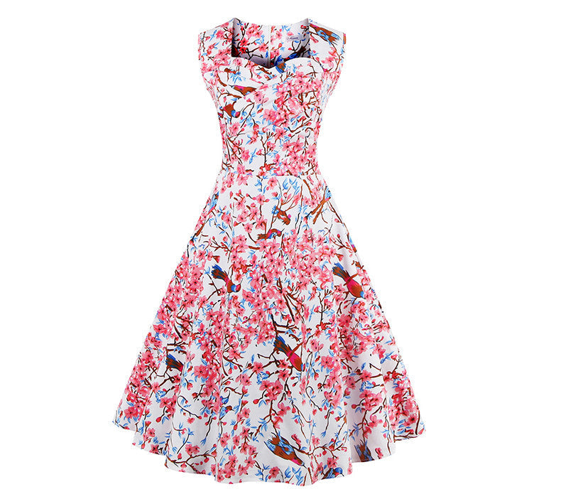 Women's Summer Dress Floral Print Retro Vintage Dress Elegant Casual Party Office Dress Vestidos - Sins & Temptations