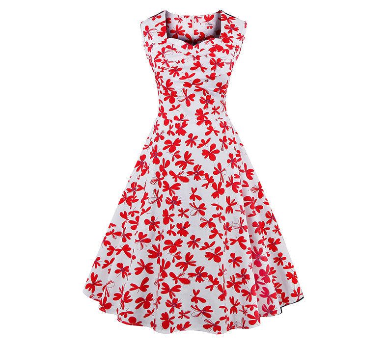 Women's Summer Dress Floral Print Retro Vintage Dress Elegant Casual Party Office Dress Vestidos - Sins & Temptations