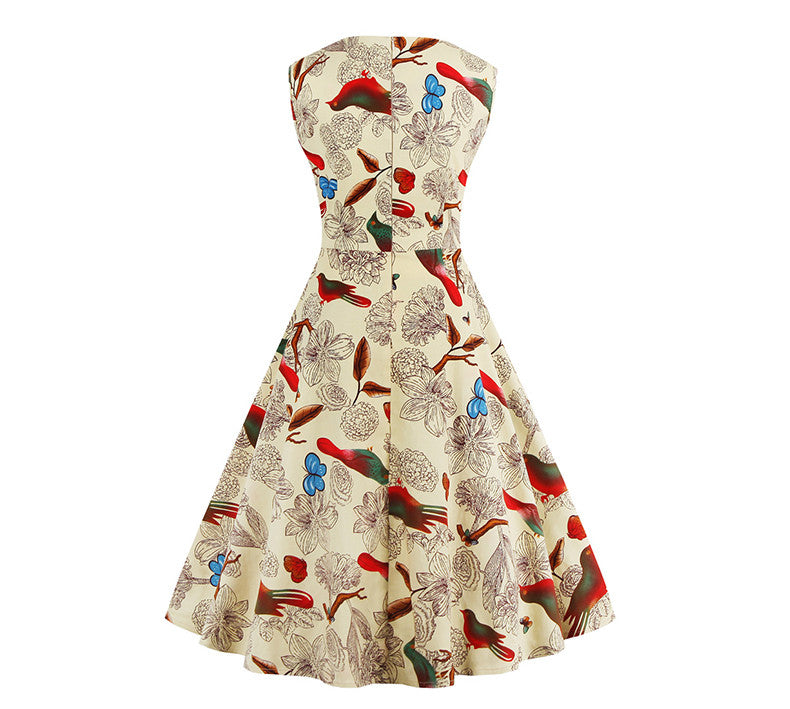 Women's Summer Dress Floral Print Retro Vintage Dress Elegant Casual Party Office Dress Vestidos - Sins & Temptations
