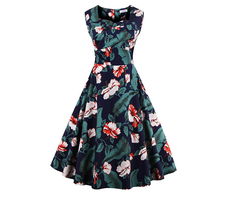 Women's Summer Dress Floral Print Retro Vintage Dress Elegant Casual Party Office Dress Vestidos - Sins & Temptations