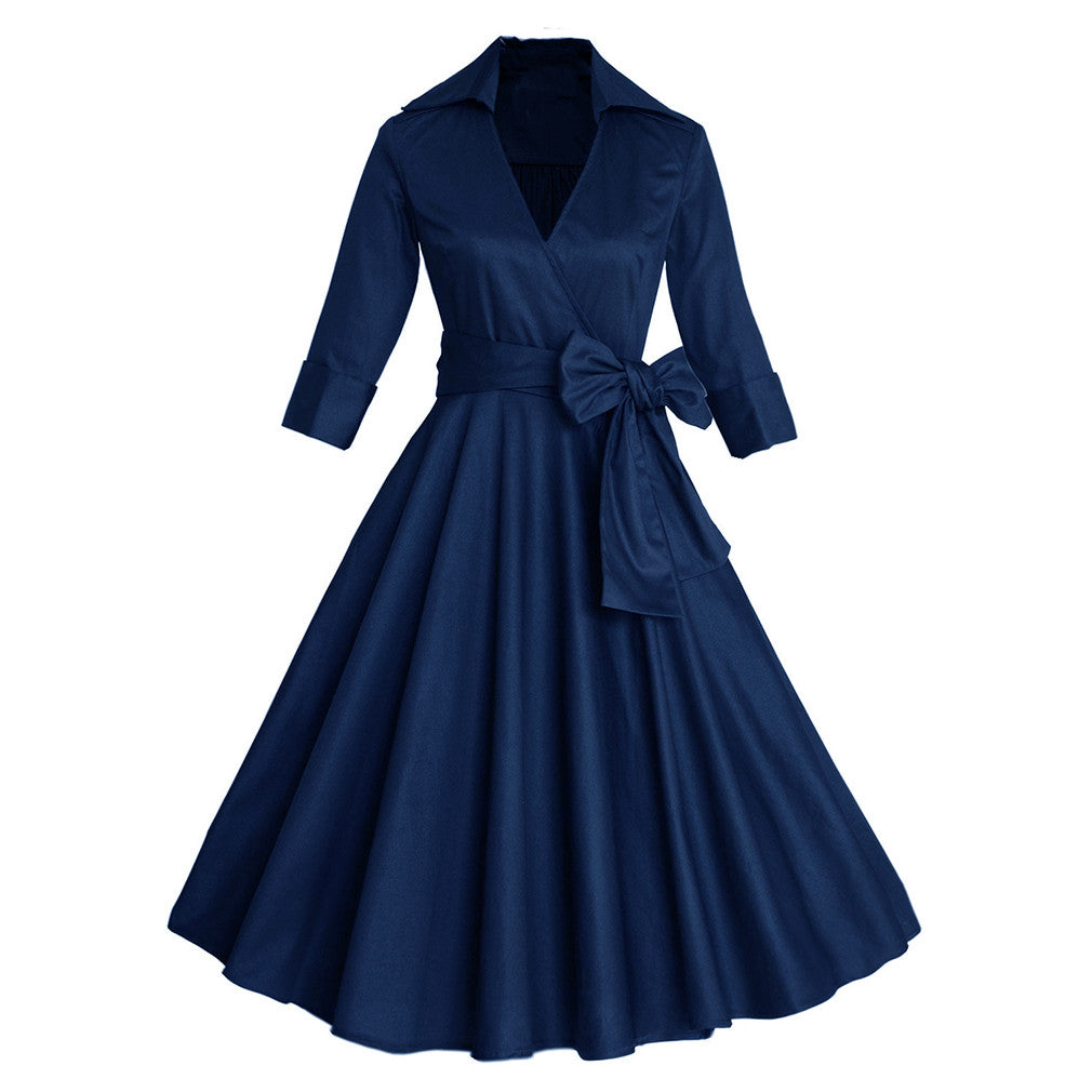 Sexy Autumn Dress Elegant Audrey Hepburn Half Sleeve Dress - Sins & Temptations