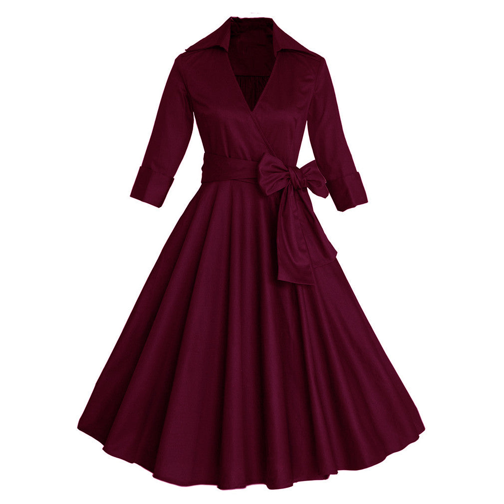 Sexy Autumn Dress Elegant Audrey Hepburn Half Sleeve Dress - Sins & Temptations