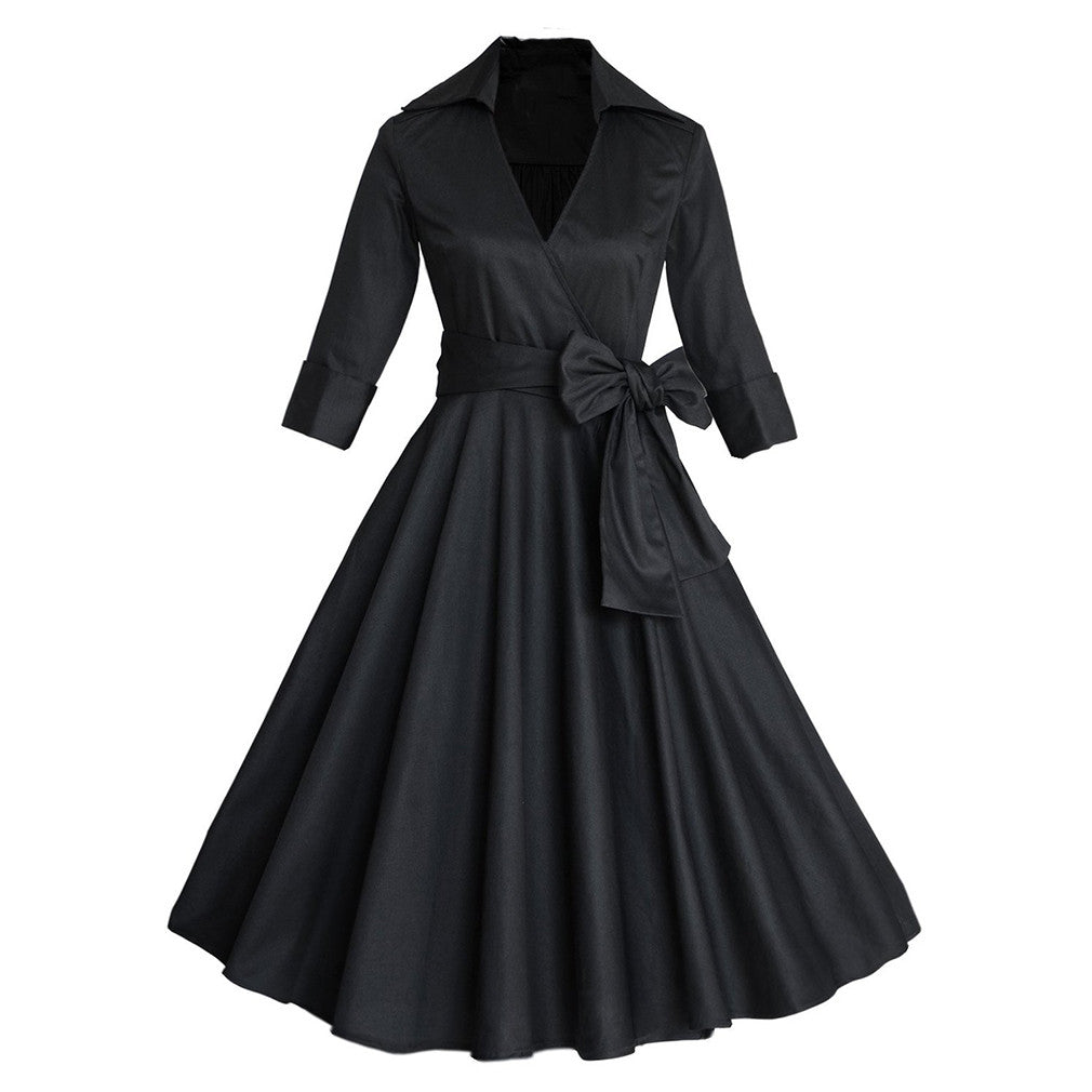 Sexy Autumn Dress Elegant Audrey Hepburn Half Sleeve Dress - Sins & Temptations