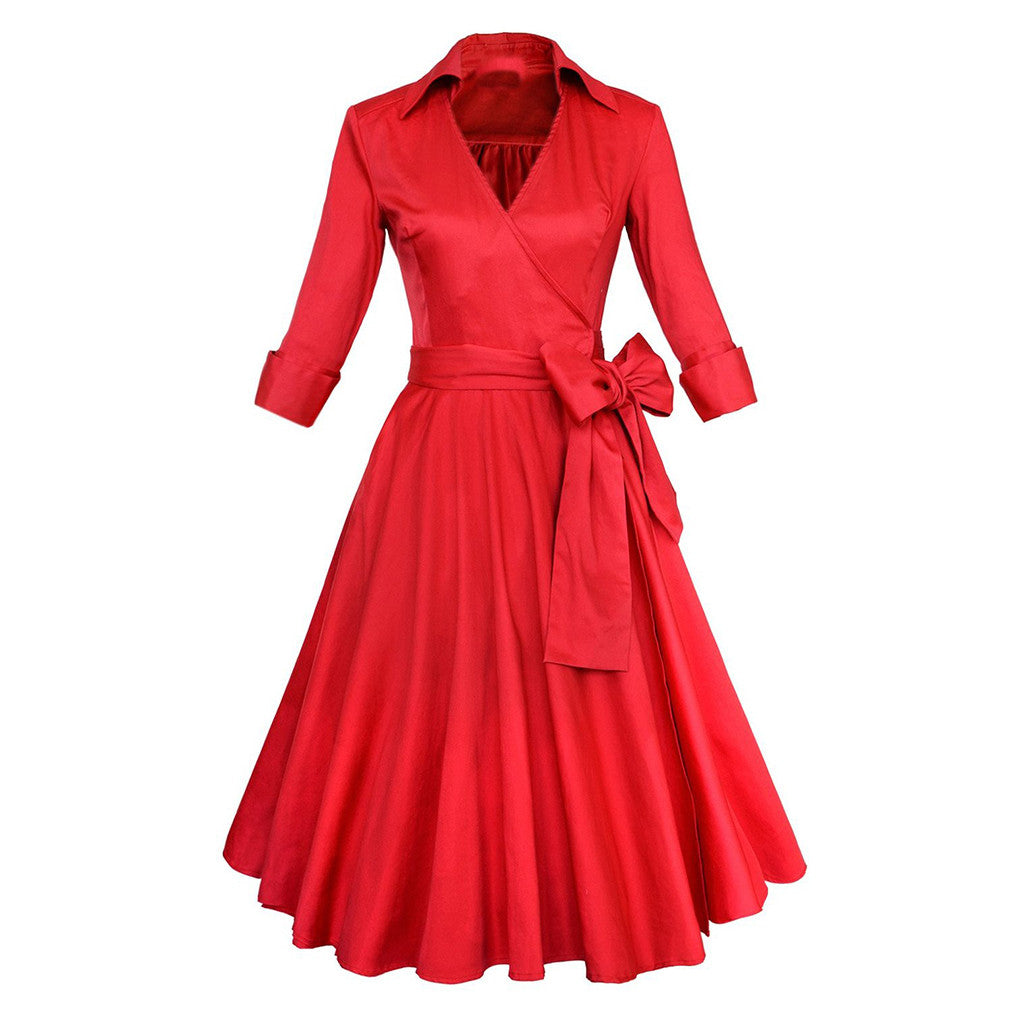 Sexy Autumn Dress Elegant Audrey Hepburn Half Sleeve Dress - Sins & Temptations