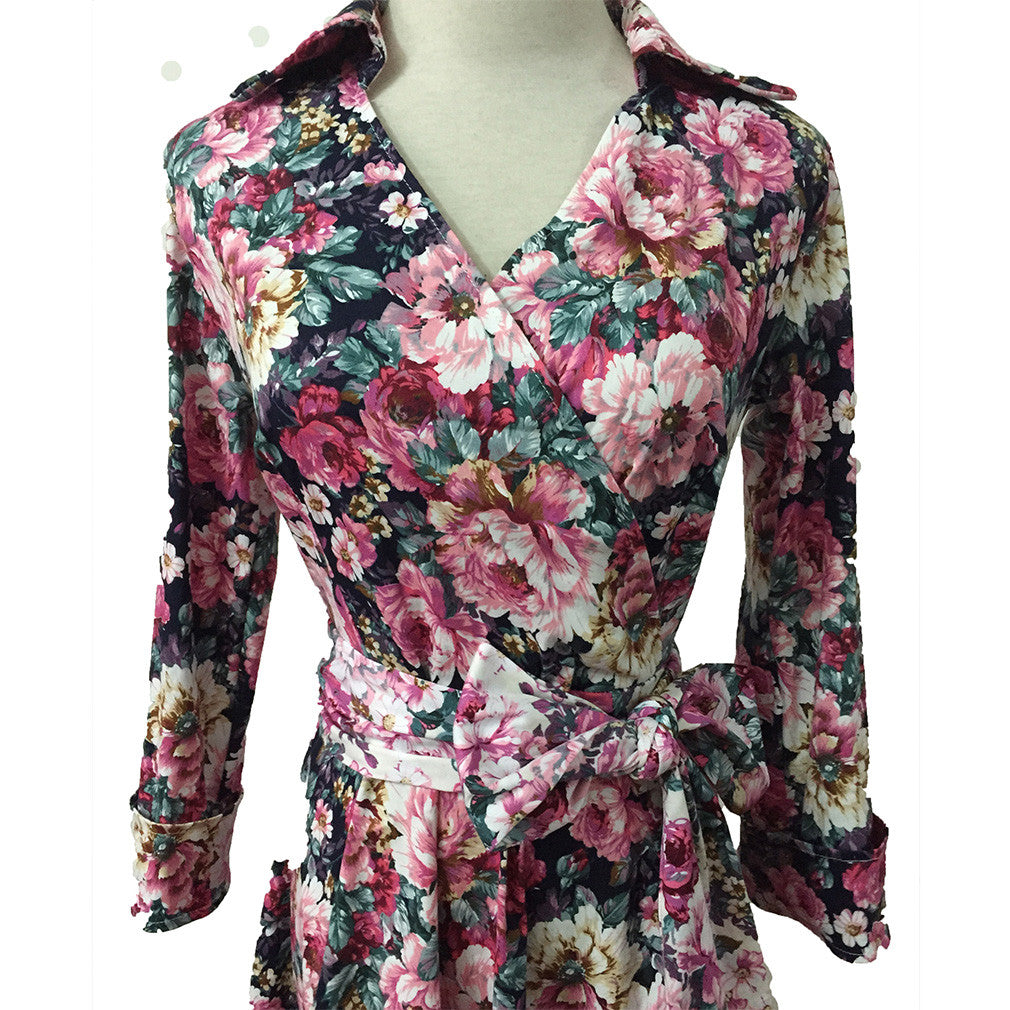 Vestidos Robe Full Sleeves Floral Print Elegant Retro Dress - Sins & Temptations