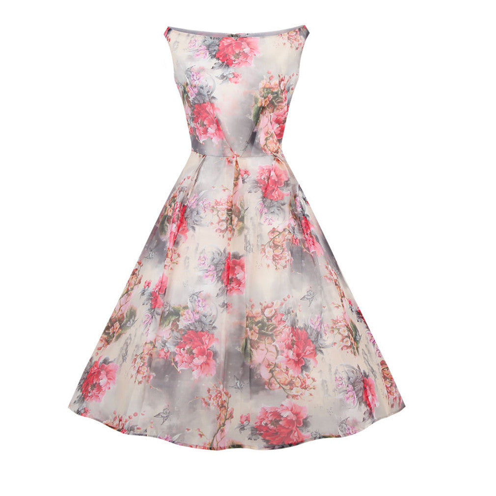 Women's Retro Elegant dress Printed Sleeveless One Piece Dress - Sins & Temptations