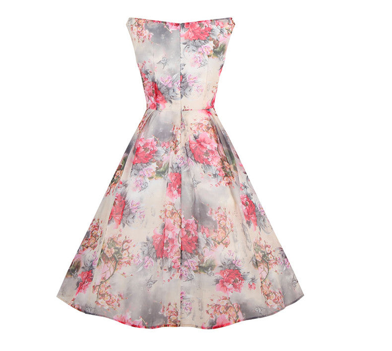 Women's Retro Elegant dress Printed Sleeveless One Piece Dress - Sins & Temptations