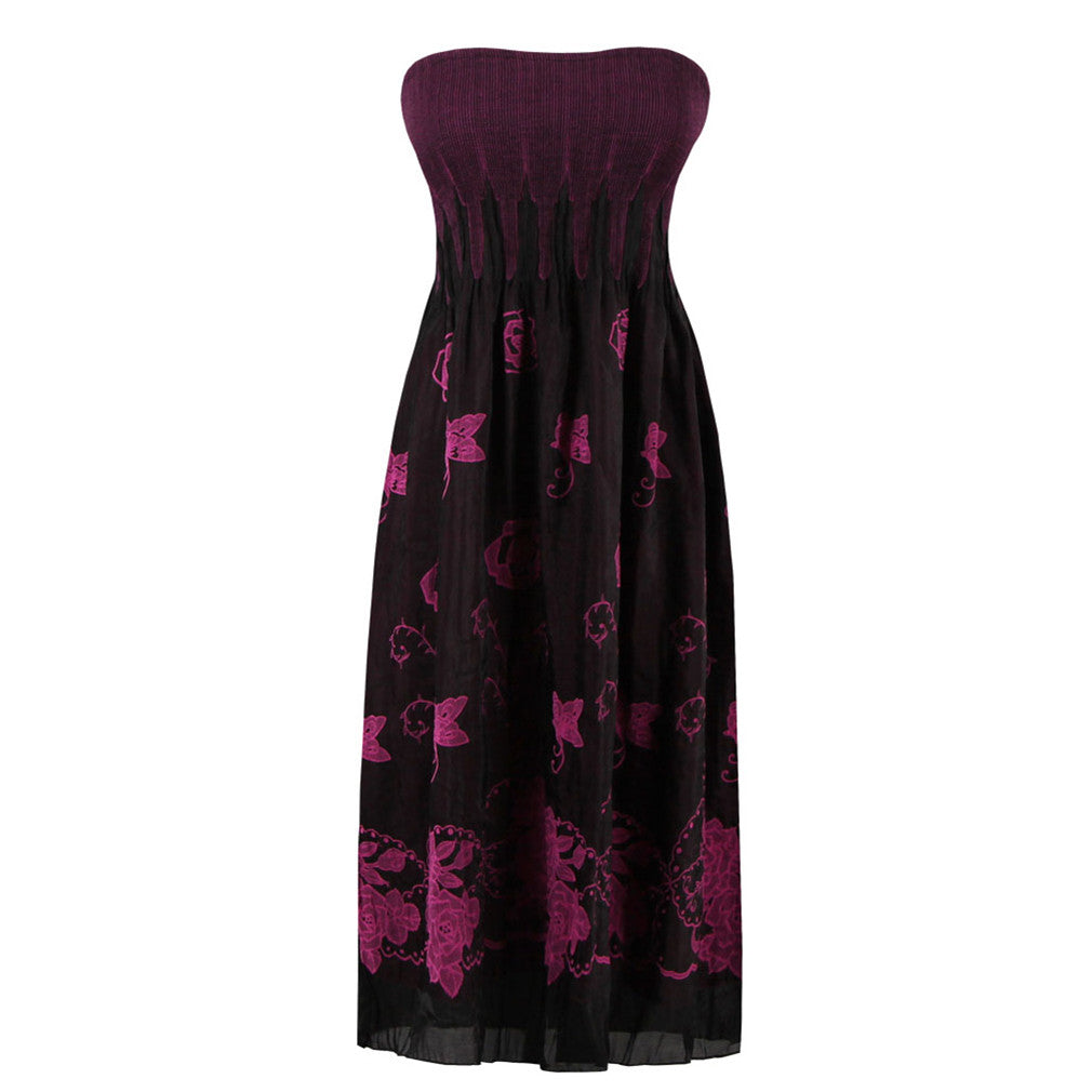 Women's Summer Dress Floral Strapless Casual Retro Bohemian Beach Dress Vestidos - Sins & Temptations
