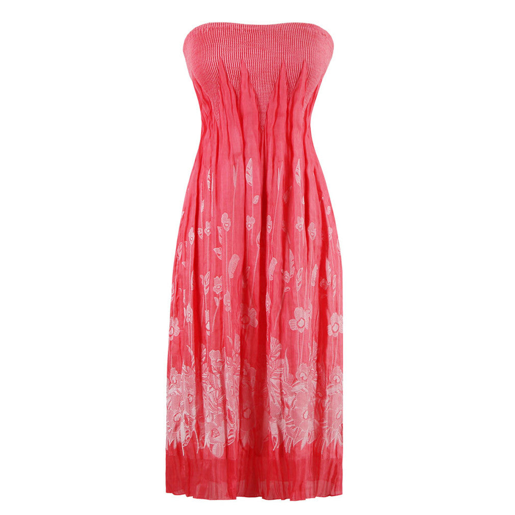 Women's Summer Dress Floral Strapless Casual Retro Bohemian Beach Dress Vestidos - Sins & Temptations