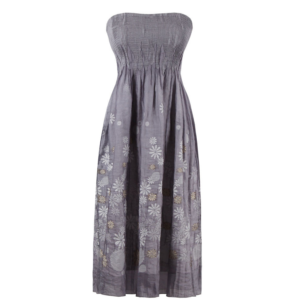 Women's Summer Dress Floral Strapless Casual Retro Bohemian Beach Dress Vestidos - Sins & Temptations
