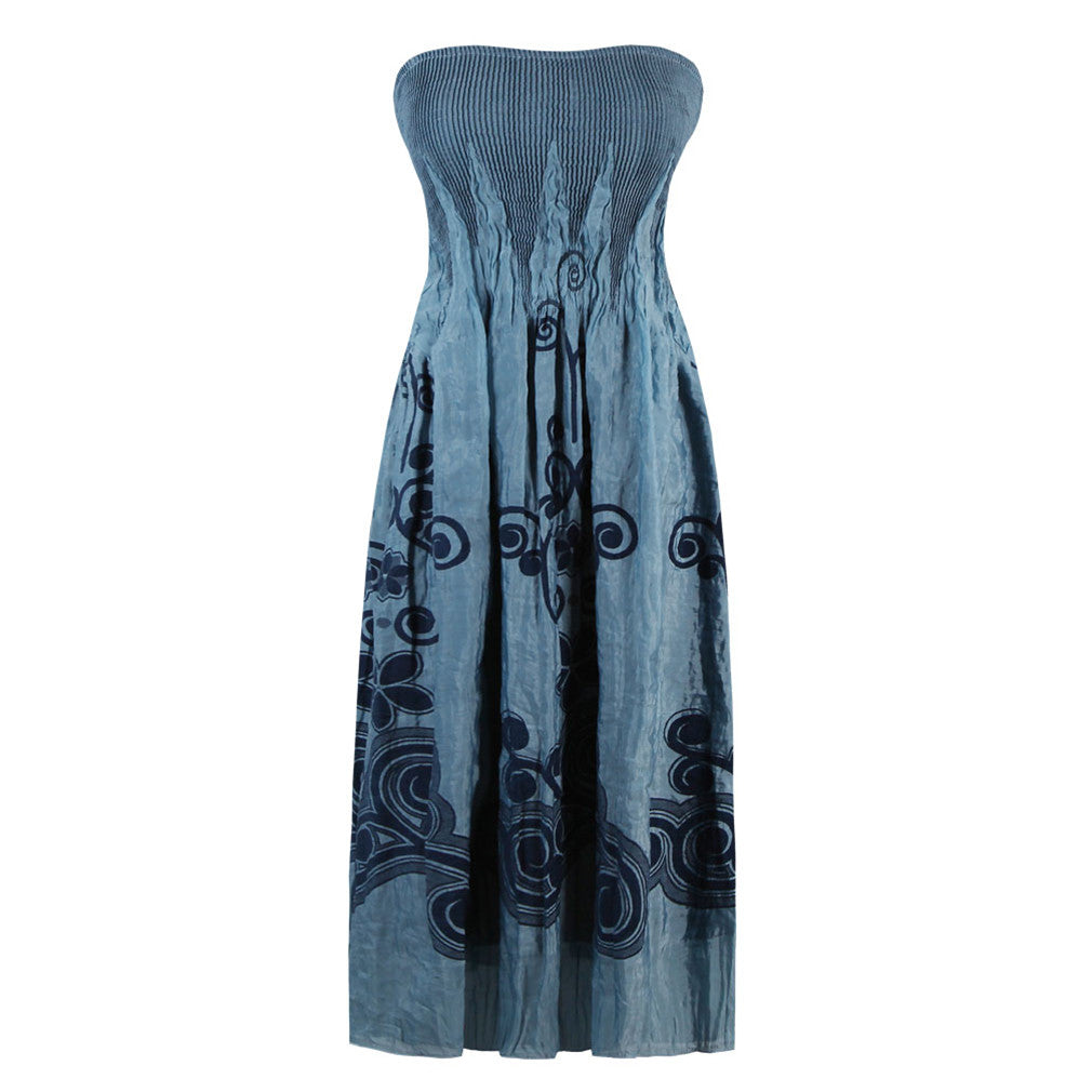 Women's Summer Dress Floral Strapless Casual Retro Bohemian Beach Dress Vestidos - Sins & Temptations