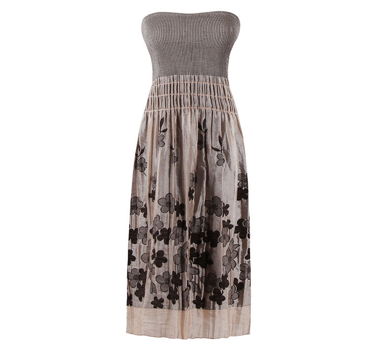 Women's Summer Dress Floral Strapless Casual Retro Bohemian Beach Dress Vestidos - Sins & Temptations