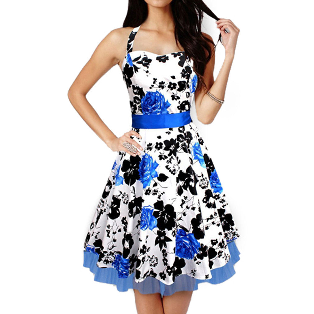Floral Print Party Dress Print Dress Cotton Sleeveless Dress - Sins & Temptations