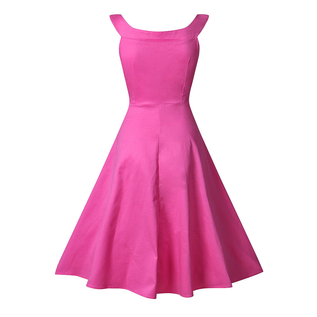 Scoop Neckline Hepburn Style Embroidery Floral Pattern One Piece Dress - Sins & Temptations
