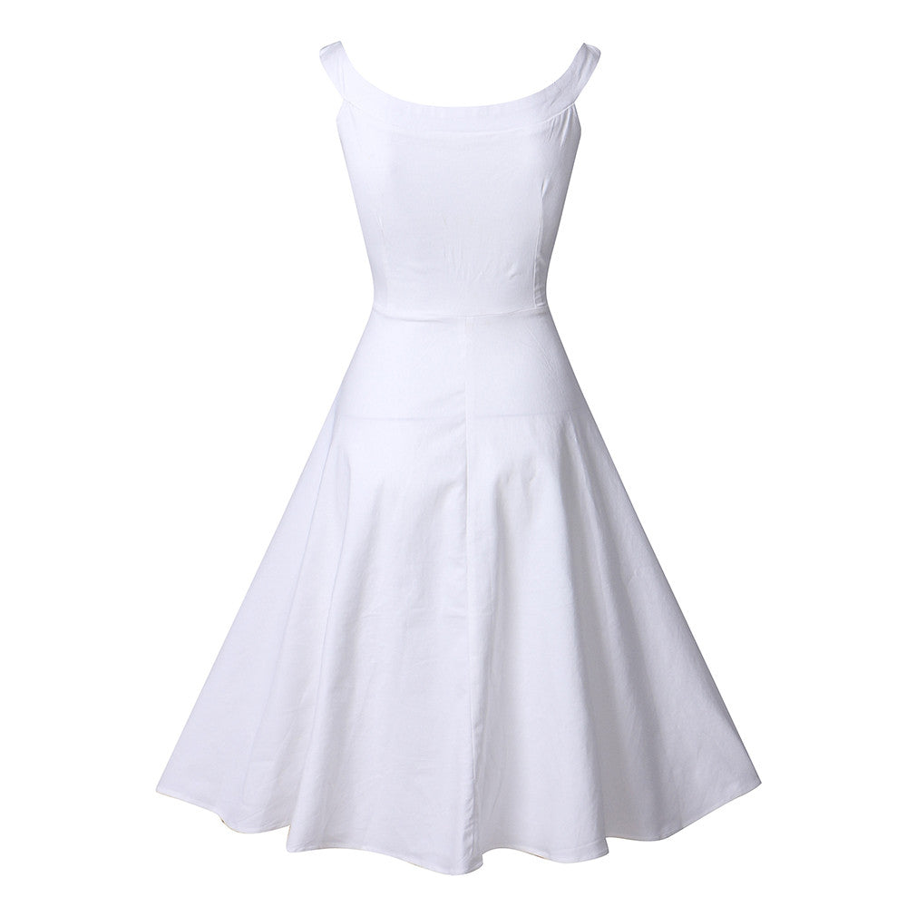 Scoop Neckline Hepburn Style Embroidery Floral Pattern One Piece Dress - Sins & Temptations