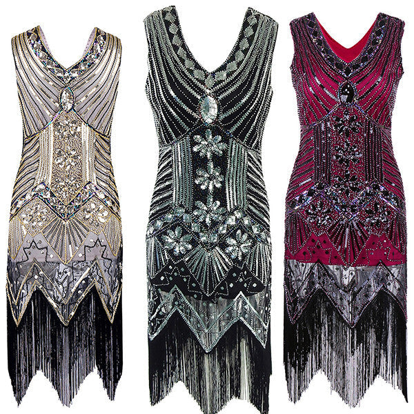 Shining Women's Flapper Dress, Gatsby Charleston Sequin Tassel Party Knee-Length Dress - Sins & Temptations
