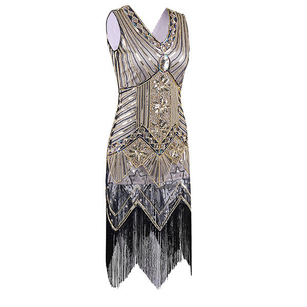 Shining Women's Flapper Dress, Gatsby Charleston Sequin Tassel Party Knee-Length Dress - Sins & Temptations