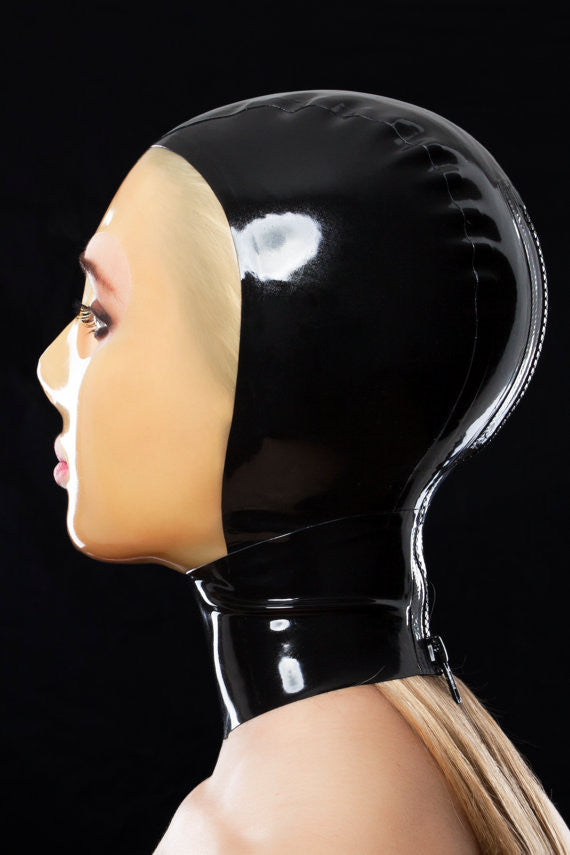 Pure Latex mask with transparent face Latex Fetish Hoods Back Zipped - Sins & Temptations