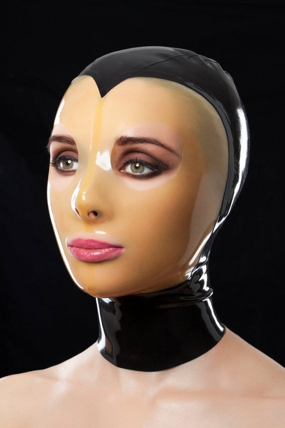 Pure Latex mask with transparent face Latex Fetish Hoods Back Zipped - Sins & Temptations