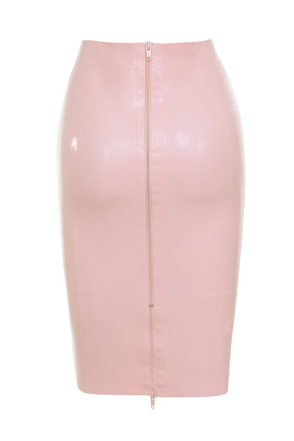 Pure Latex Girls Skin-Tight Skirt Baby Pink With Full-Length Back Zip Club  Wear Latex Party Dress - Sins & Temptations