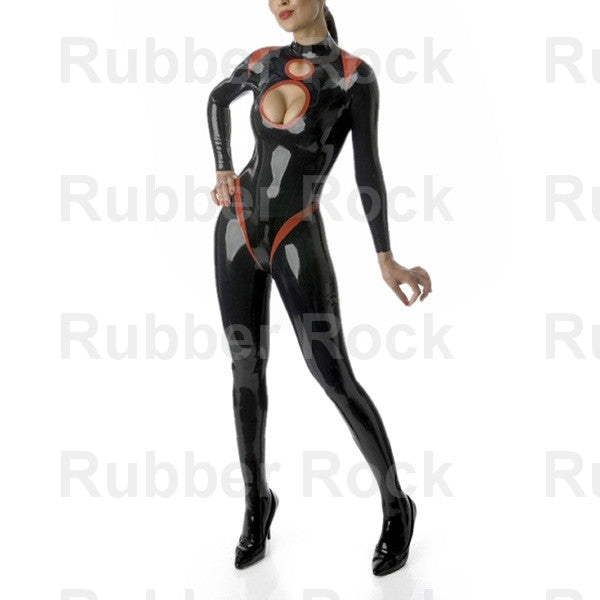 Pure Latex Long Sleeve Bodysuit with Socks Bust & Butt Open Fetish Rubber Catsuit - Sins & Temptations