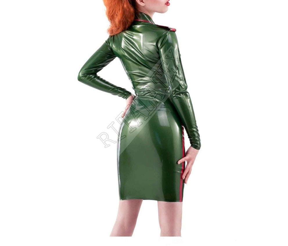 Military Pure Latex Rubber Jacket Sexy Latex Uniform outfit Rubber Girls Skin tight Skirt - Sins & Temptations