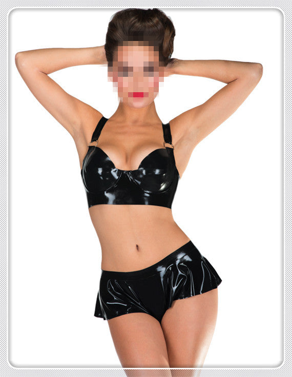 Pure Latex rubber Knickers featuring a loosely cut frilled panel all round No zip Latex shorts - Sins & Temptations