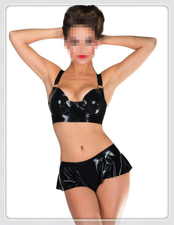 Pure Latex rubber Knickers featuring a loosely cut frilled panel all round No zip Latex shorts - Sins & Temptations
