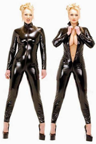 XXXL-5XL Plus Size Catsuits 2-Way Zip to Crotch Zipper Catsuit Black Wetlook Bodysuit Fetish Costume - Sins & Temptations