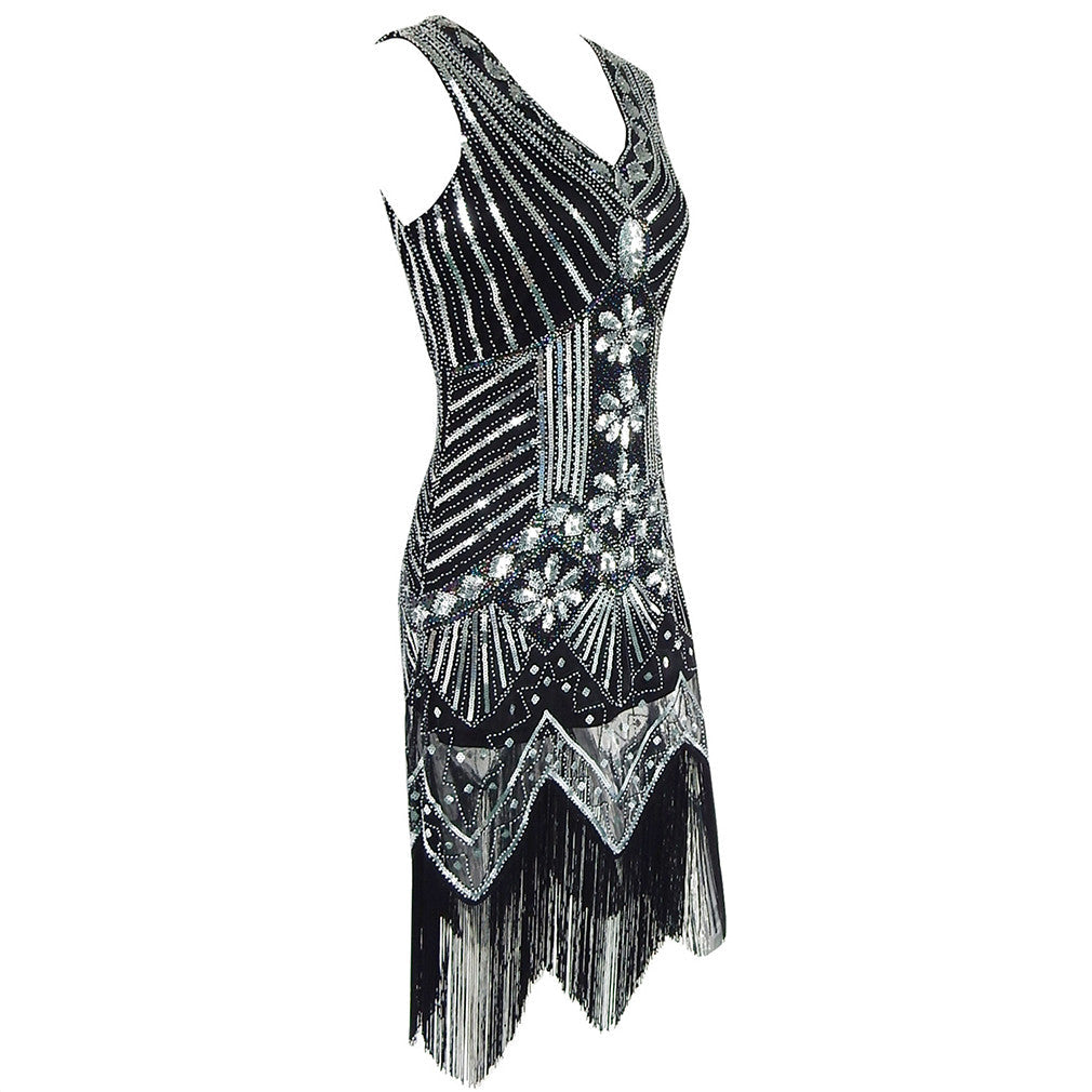 Shining Women's Flapper Dress, Gatsby Charleston Sequin Tassel Party Knee-Length Dress - Sins & Temptations