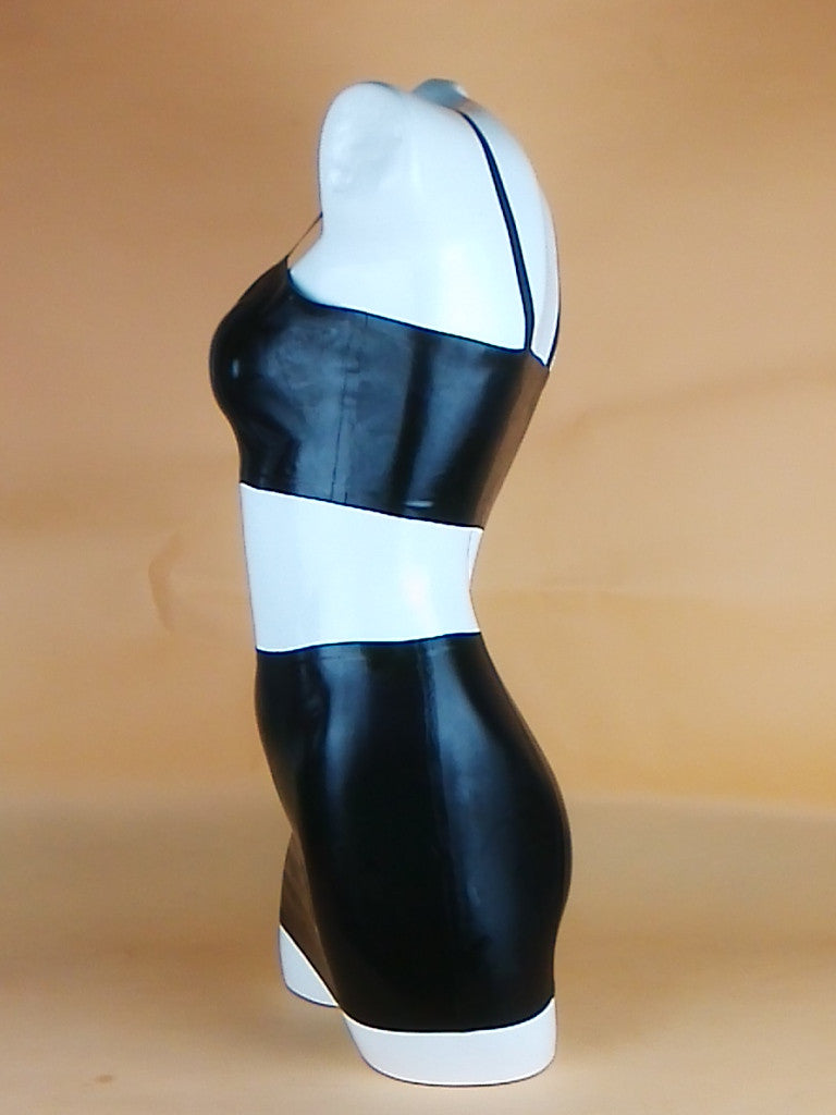 Black Patent Leather Pure Latex Dress Rubber Catsuit Two Piece Suit Sexy Bodysuit - Sins & Temptations