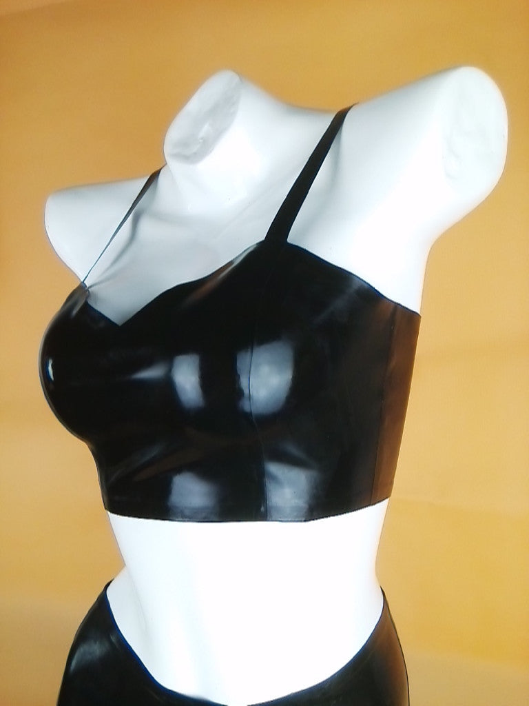 Black Patent Leather Pure Latex Dress Rubber Catsuit Two Piece Suit Sexy Bodysuit - Sins & Temptations