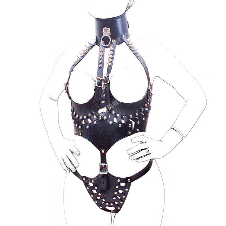 Fetish Faux leather Restraint bondage Bra with Thong belt - Sins & Temptations