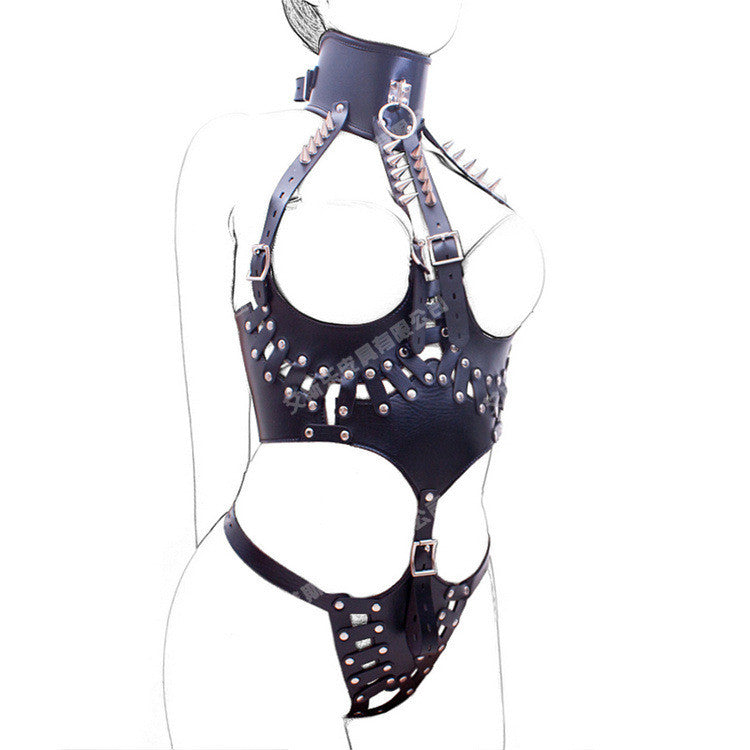 Fetish Faux leather Restraint bondage Bra with Thong belt - Sins & Temptations