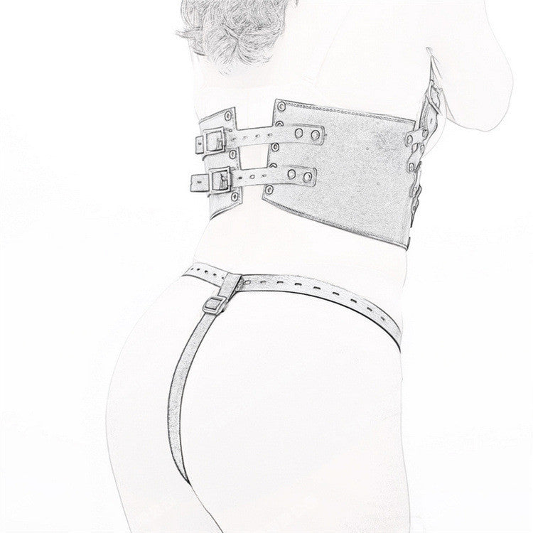Fetish Faux leather Restraint bondage Bra with Thong belt - Sins & Temptations