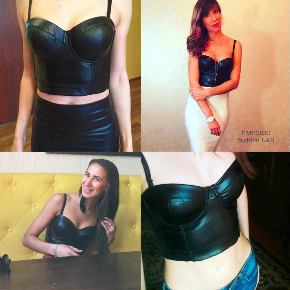 Cool Black PU leather Bralet Women's Bustier Bra Night Club Party Cropped Top - Sins & Temptations