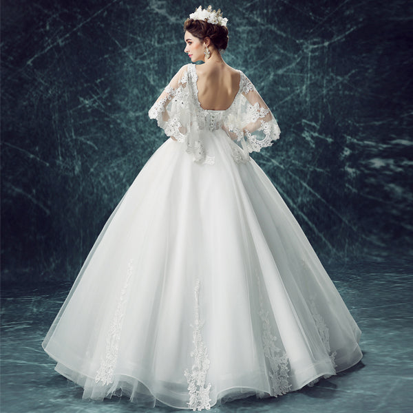 White sequined batwing sleeve women princess bridesmaid banquet party wedding bridal dress gown