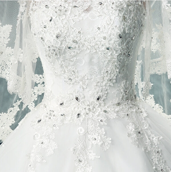 White sequined batwing sleeve women princess bridesmaid banquet party wedding bridal dress gown