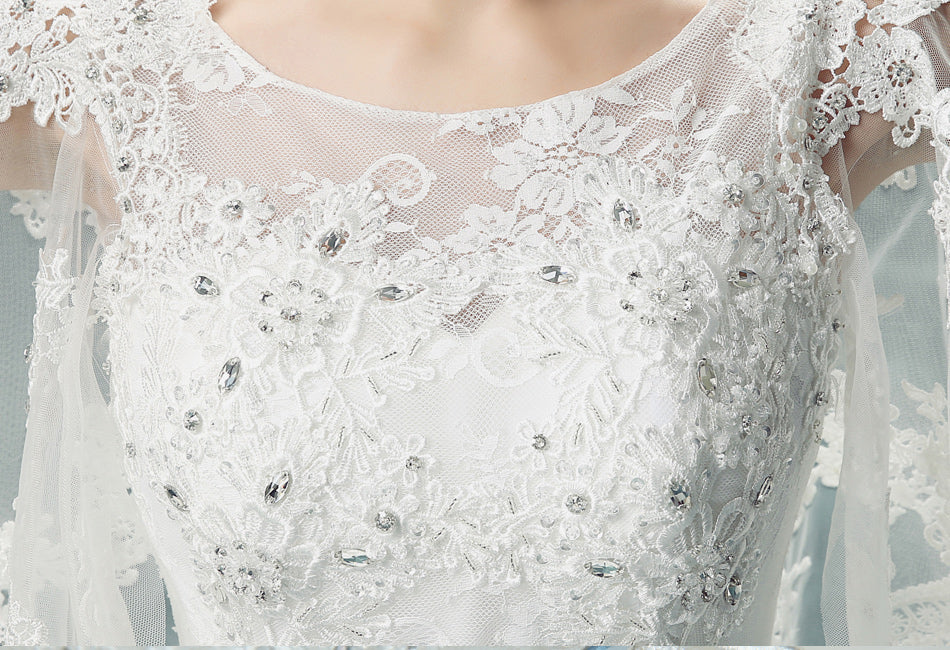 White sequined batwing sleeve women princess bridesmaid banquet party wedding bridal dress gown