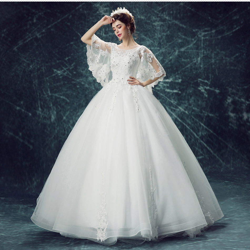 White sequined batwing sleeve women princess bridesmaid banquet party wedding bridal dress gown