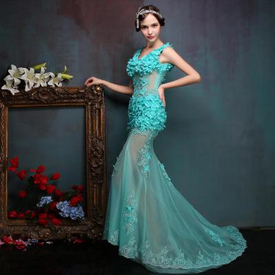 White flowers transparent sexy women princess bridesmaid banquet party wedding bridal dress gown