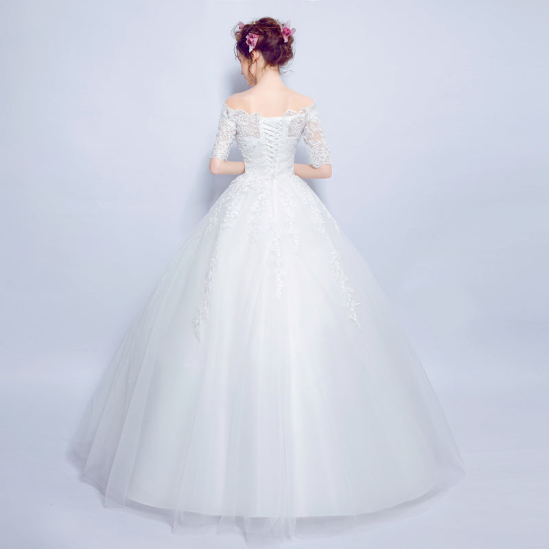 Half sleeve boat neck women princess bridesmaid banquet party wedding bridal dress gown