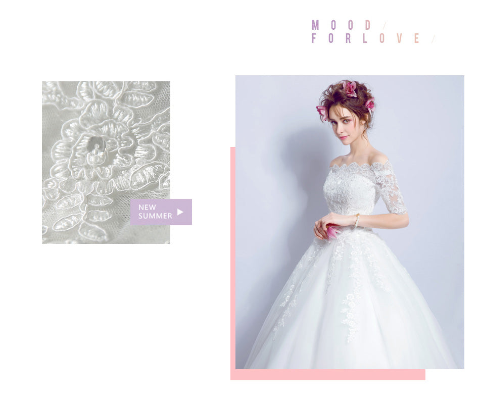 Half sleeve boat neck women princess bridesmaid banquet party wedding bridal dress gown