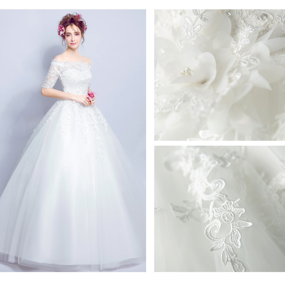 Half sleeve boat neck women princess bridesmaid banquet party wedding bridal dress gown