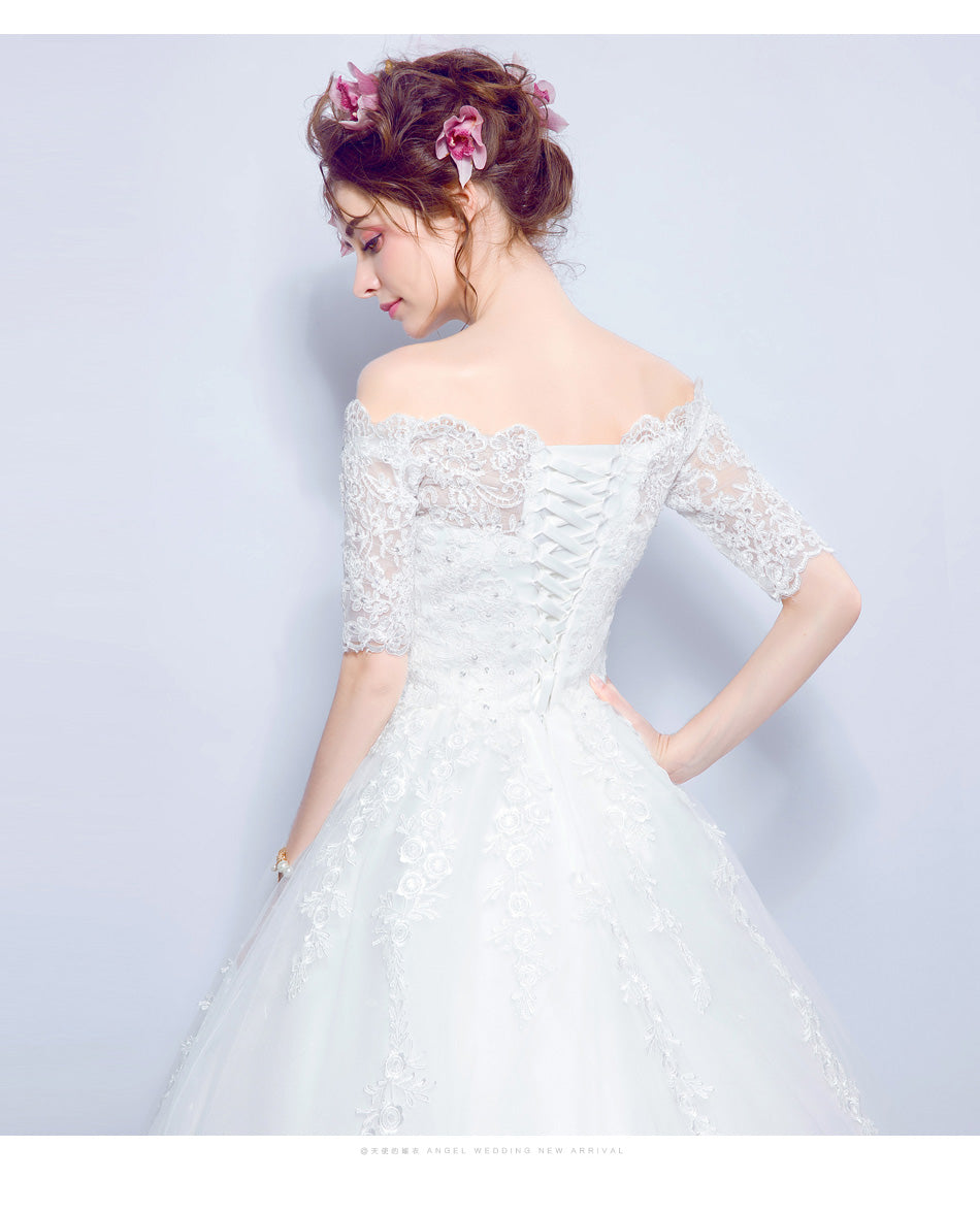Half sleeve boat neck women princess bridesmaid banquet party wedding bridal dress gown